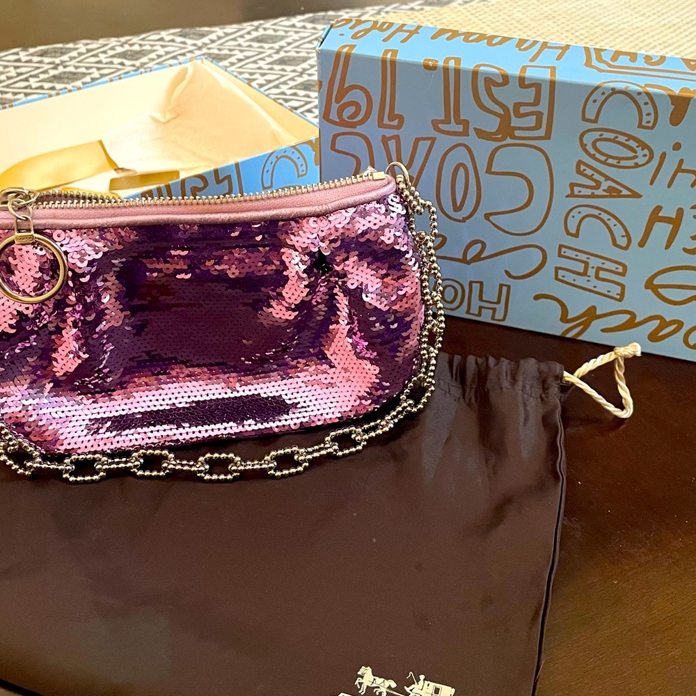 Rare Coach Sequin/ Metal Purple Poppy Bag w/ box and dust cover